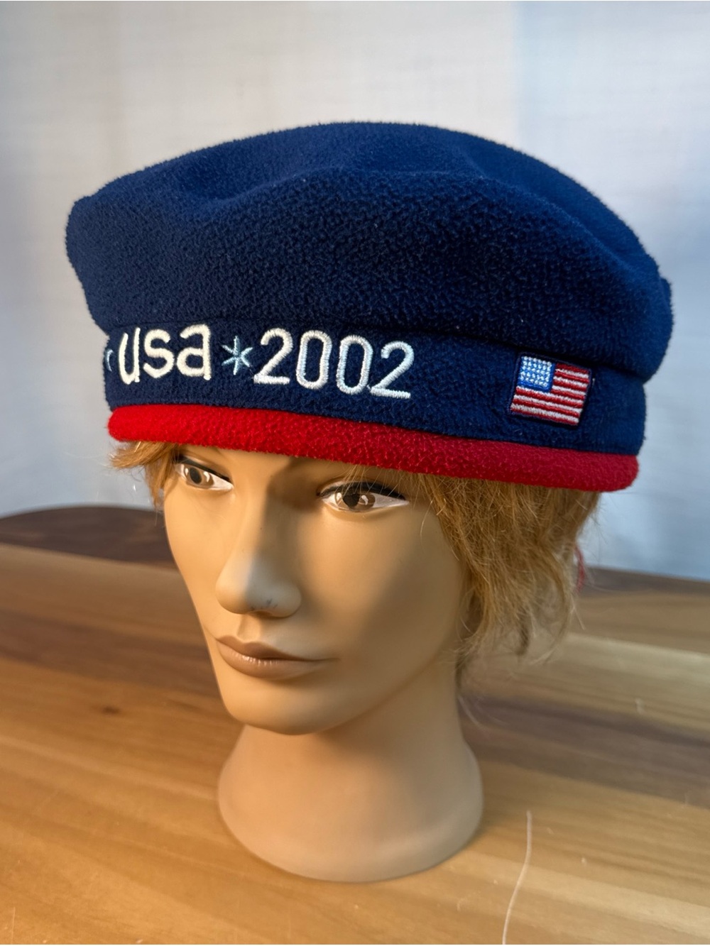 USA Team 2002 Winter Olympics Beret Hat Cap Roots Adjustable Strap Navy Blue Red